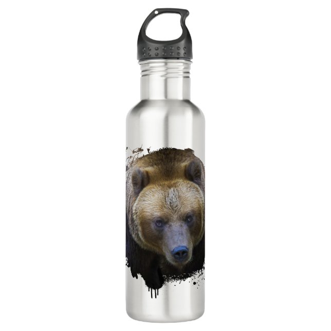Bear Brown Grizzly Animal Life Wild Jungle Forest Stainless Steel Water Bottle (Front)