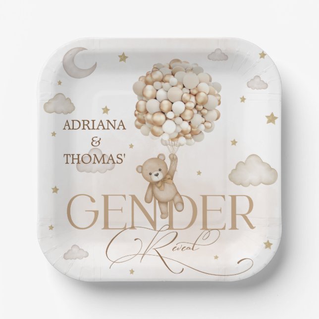 Bear Brown Neutral Gender Reveal Paper Plates (Front)