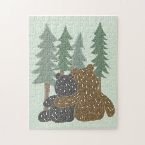 Bear Buddies in the Forest Cute Illustration Jigsaw Puzzle