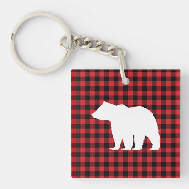 Bear Buffalo Check Pattern Acrylic Keychain (Front)