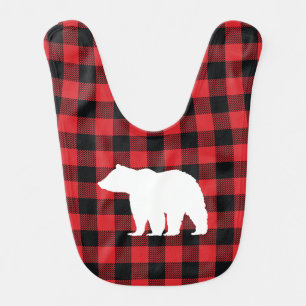 Bear Buffalo Check Pattern Baby Bib