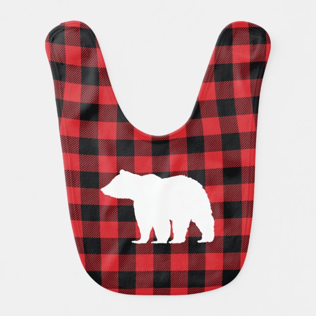 Bear Buffalo Check Pattern Baby Bib (Front)