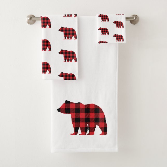 Bear Buffalo Check Pattern Bath Towel Set (Insitu)