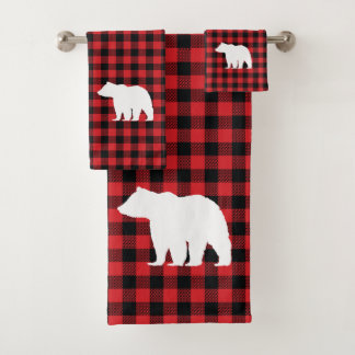 Bear Buffalo Check Pattern Bath Towel Set