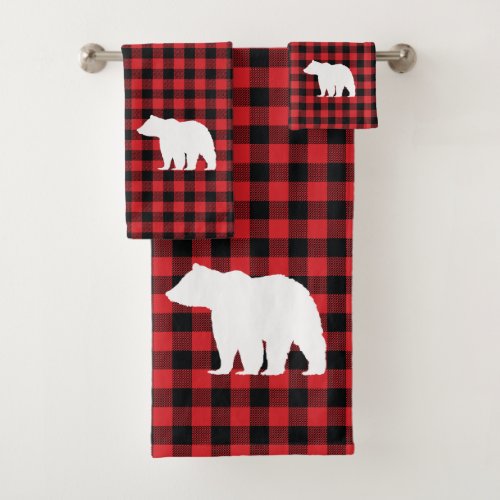 Bear Buffalo Check Pattern Bath Towel Set