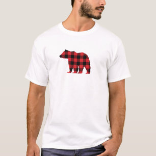Bear Buffalo Check Red Check Pattern T-Shirt