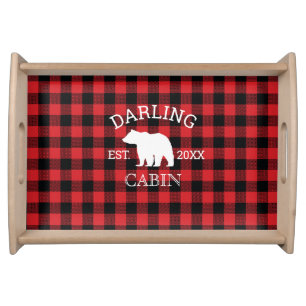 Bear Buffalo Check Rustic serving tray