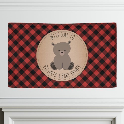 Bear Buffalo Plaid Baby Shower Welcome Banner