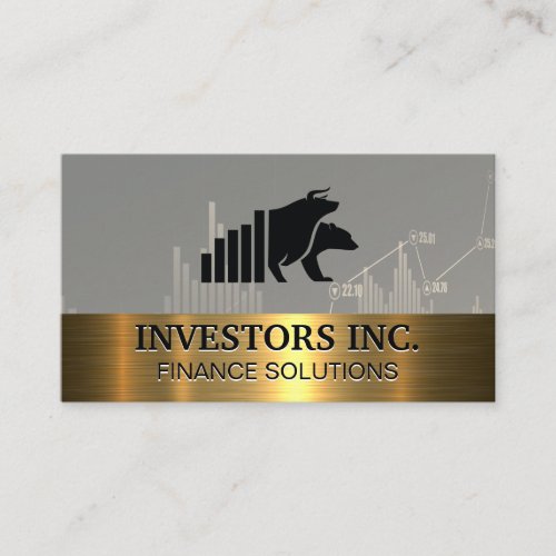 Bear Bull Logo  Stock Chart  Gold Metal Business Card