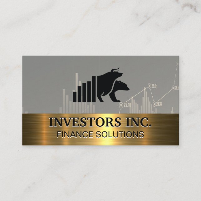 Bear Bull Logo | Stock Chart | Gold Metal Business Card (Front)
