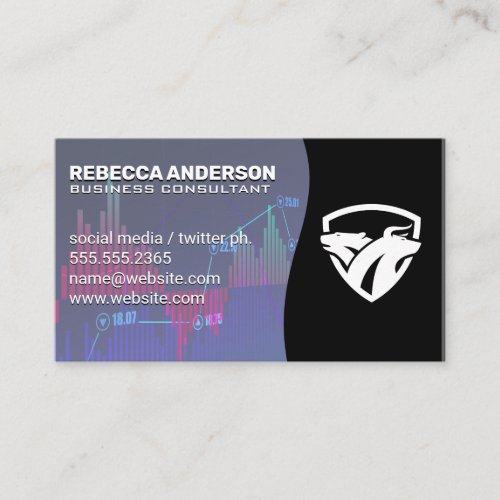 Bear Bull Logo  Stock Market Financial Graph Business Card