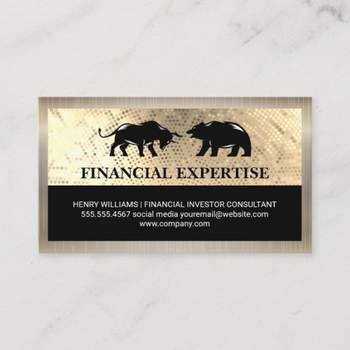 Bear Bull Market Logo  Gold Sequin Business Card