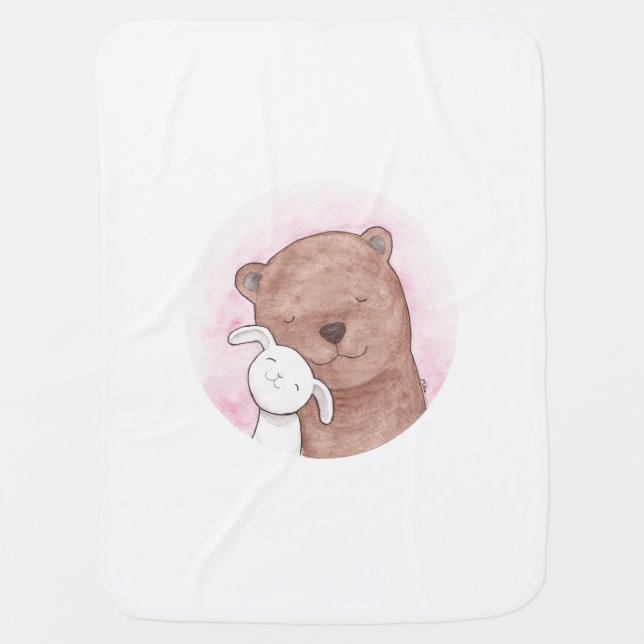 Bear & Bunny Blanket Cute Woodland animal Blanket (Front)