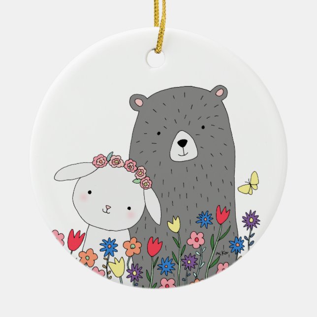 Bear & Bunny Couple's First Christmas together Ceramic Ornament (Front)