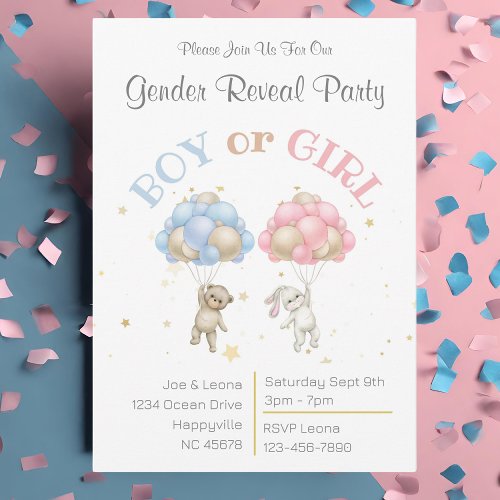 Bear  Bunny Gender Reveal Party Invitation