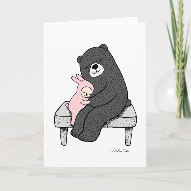 Bear & Bunny Greeting Card Bear Bunny Love Art (Front)