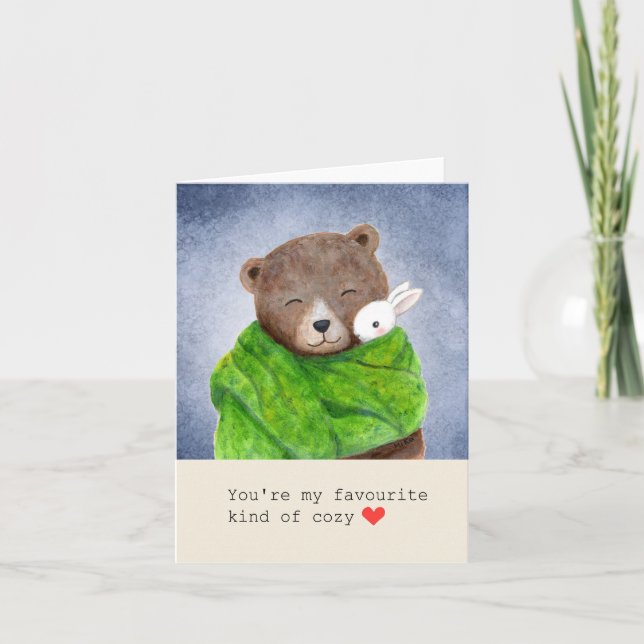 Bear & Bunny in a Scarf You are my favorite Cozy Card (Front)