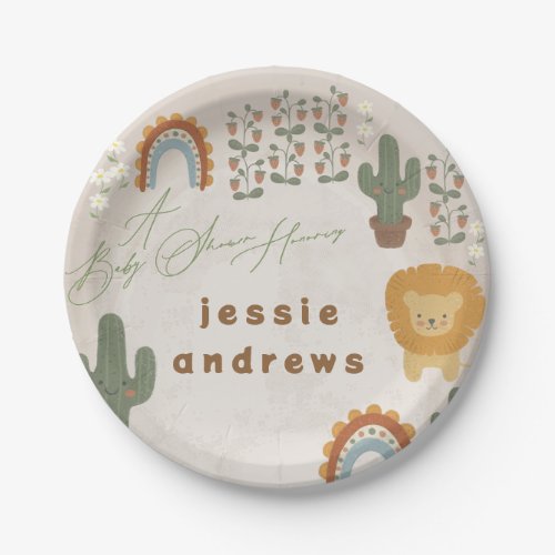 bear bunny lion cactus woodland modern Baby Shower Paper Plates