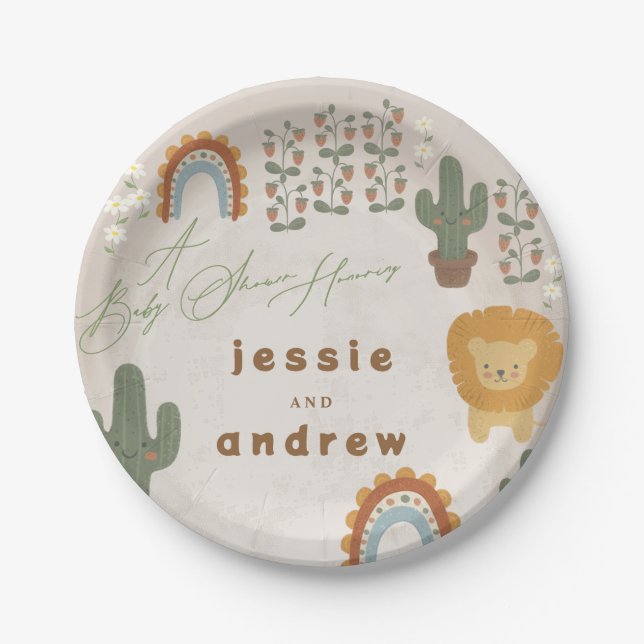 bear bunny lion cactus woodland unisex Baby Shower Paper Plates (Front)