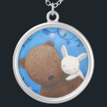 Bear & Bunny Love Anniversary Necklace Woodland<br><div class="desc">Sweet and lovely bear & bunny necklace.  Wonderful gift for your sweetheart.  Original painting my MiKa Art.</div>