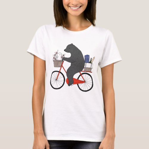 Bear  Bunny on Bicycle going to picnic cute love T_Shirt