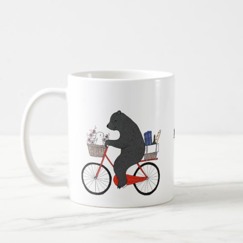Bear  Bunny on Bicycle to picnic cute Custom name Coffee Mug
