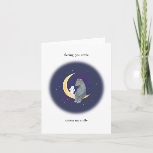 Bear  Bunny on the moon Anniversary Valentine  Card