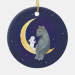 Bear &amp; Bunny On The Moon Cute Couple Custom  Ceramic Ornament at Zazzle