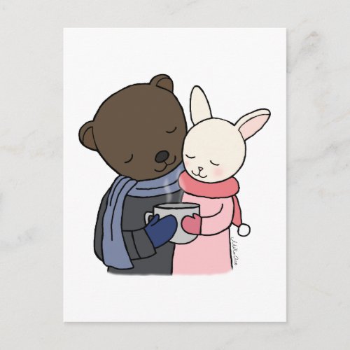 Bear  Bunny Postcard Bear Bunny Love Art card