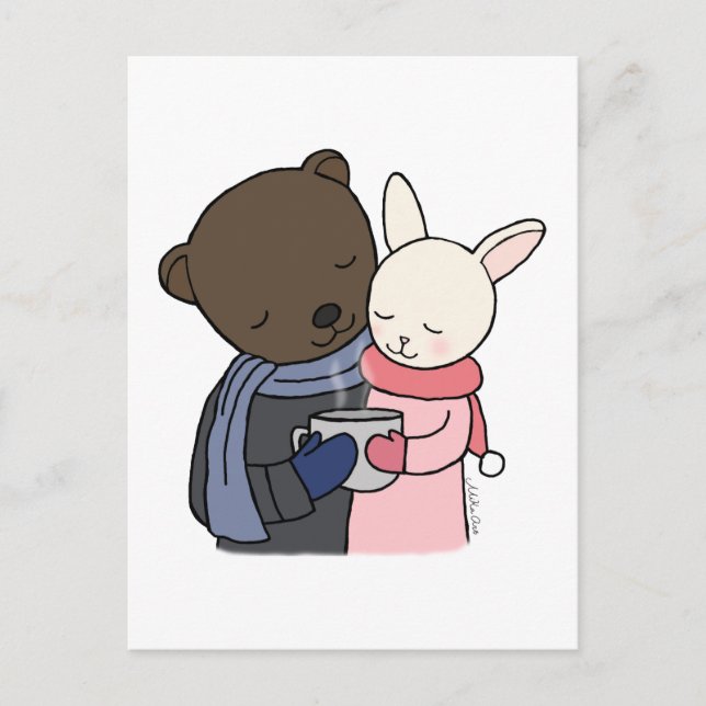Bear & Bunny Postcard Bear Bunny Love Art card (Front)