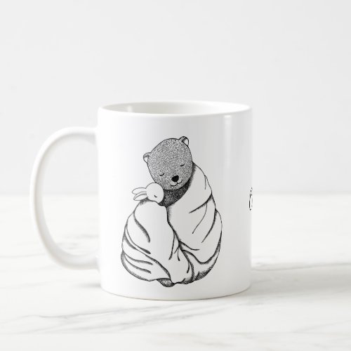 Bear Bunny Rabbit in Blanket Personalized name Coffee Mug