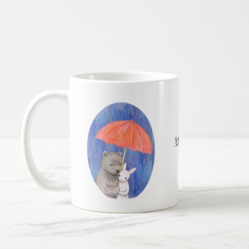 Bear  bunny Under Umbrella Custom Name Gift Coffee Mug