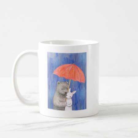 Bear & Bunny Under Umbrella Cute Bear And Rabbit Coffee Mug