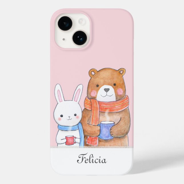Bear Bunny Warm Drink Cute Personalized with name Case-Mate iPhone Case (Back)