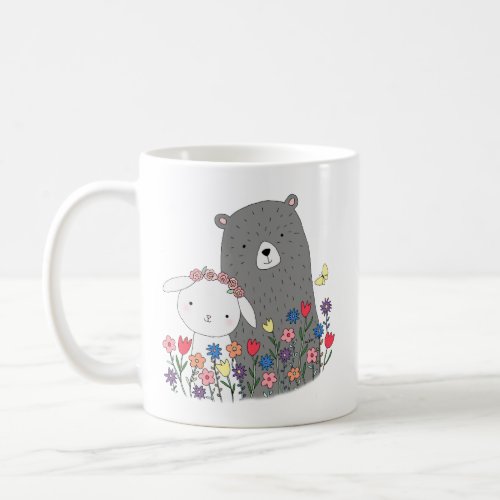 Bear  Bunny with Flowers Cute Couple Gift for Her Coffee Mug