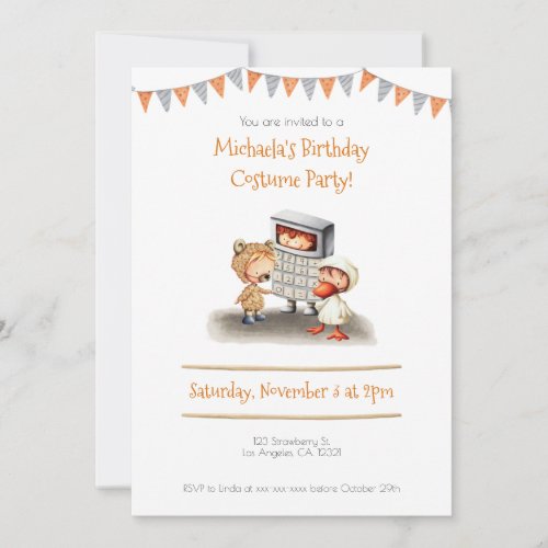 Bear Calculator and Duck Costume Birthday Party Invitation