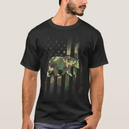 Bear Camo American Flag USA Military T-Shirt
