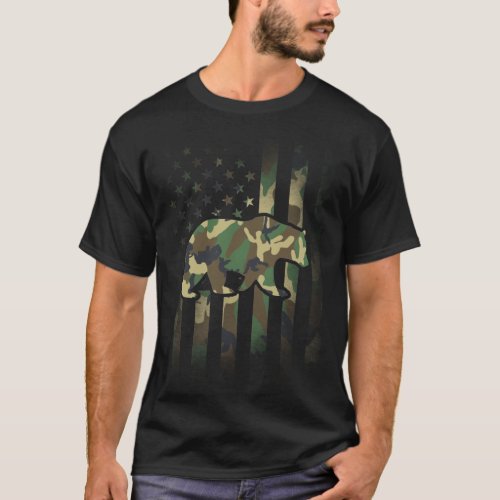 Bear Camo American Flag USA Military T_Shirt
