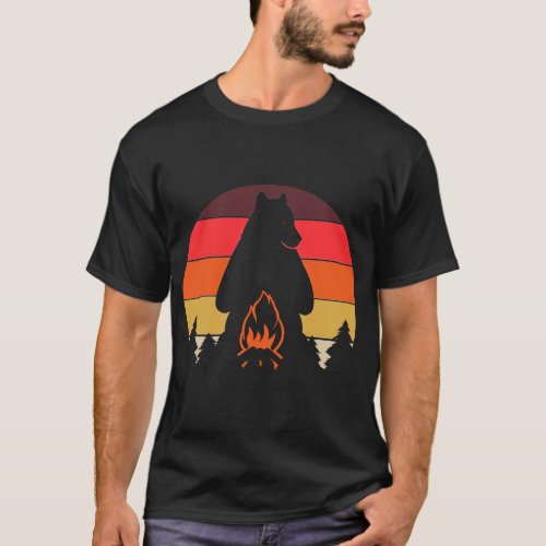 Bear campfire trees retro vintage   sunset T_Shirt