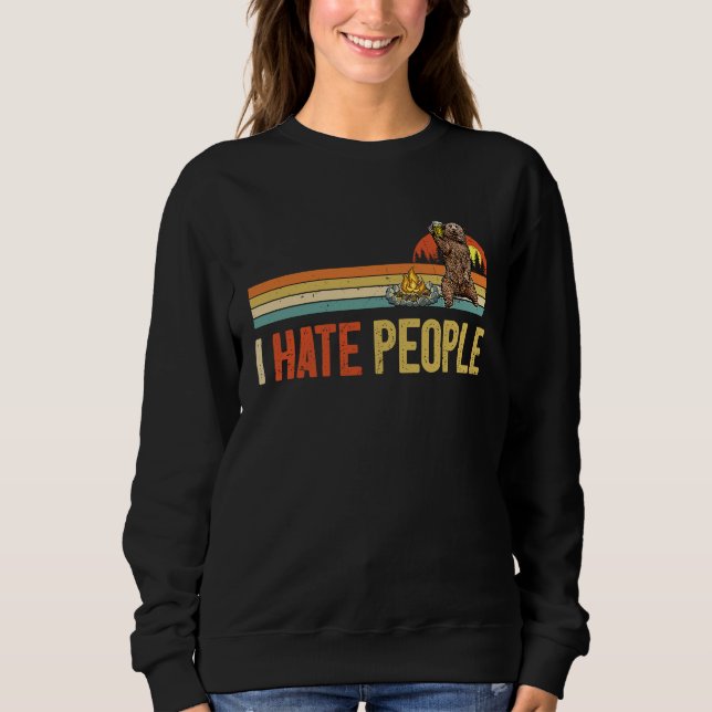 Bear Camping I Hate People Bear Drinking Outdoor L Sweatshirt (Front)