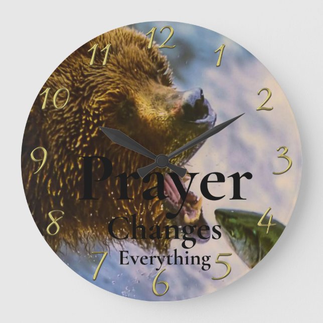 Bear Christian Faith Prayer  Changes  Everything Large Clock (Front)