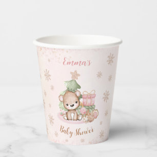 Bear Christmas Girl Baby Shower Pink Paper Cups