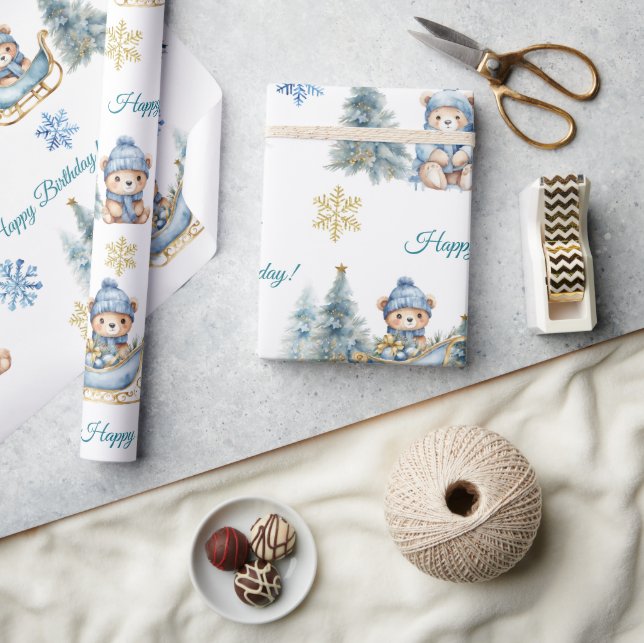 Bear Christmas One First Birthday Winter Wrapping Paper (Crafts)