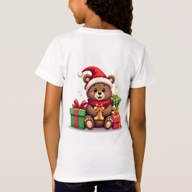 Bear Christmas Santa with Gifts design T-Shirt (Back)