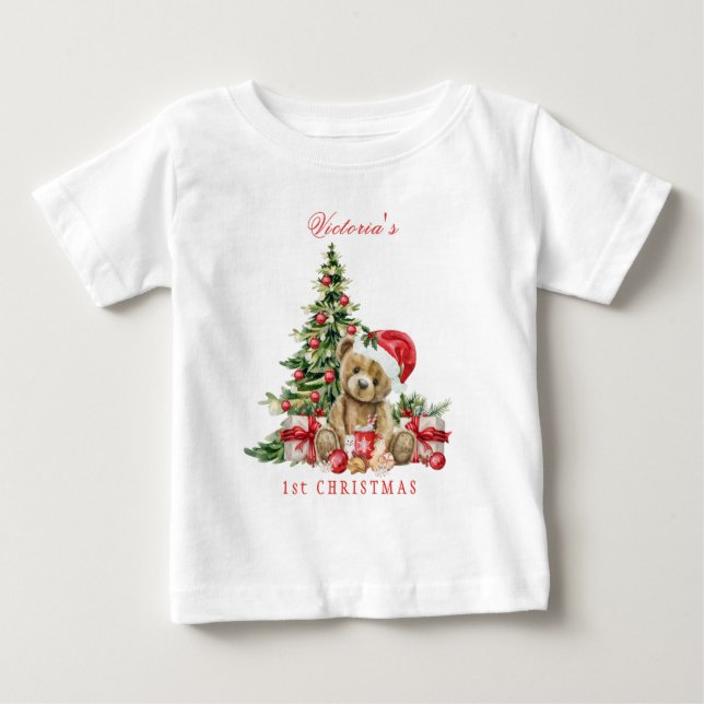 Bear Christmas Tree Baby's First Christmas Baby T-Shirt (Front)