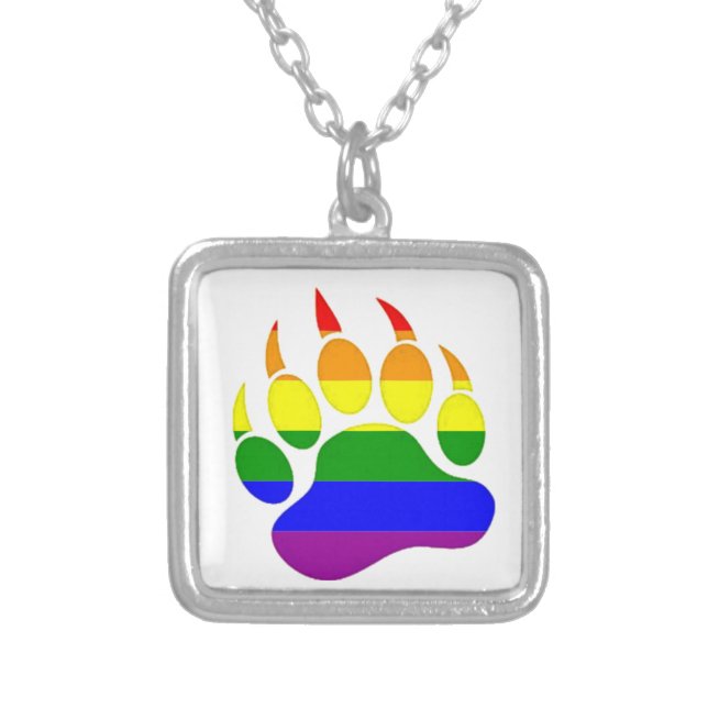 Bear Claw Rainbow Flag Design Silver Plated Necklace (Front)