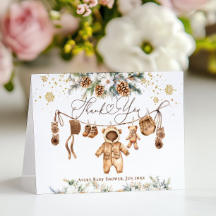 Bear ClothestLine Cold Outside Baby Shower Letterpress Thank You Card