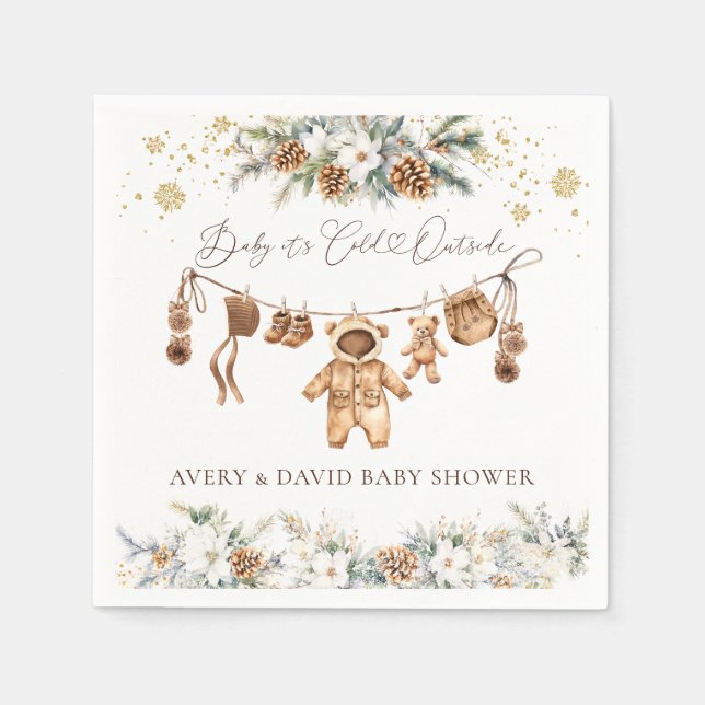 Bear ClothestLine Cold Outside Baby Shower Napkins (Front)