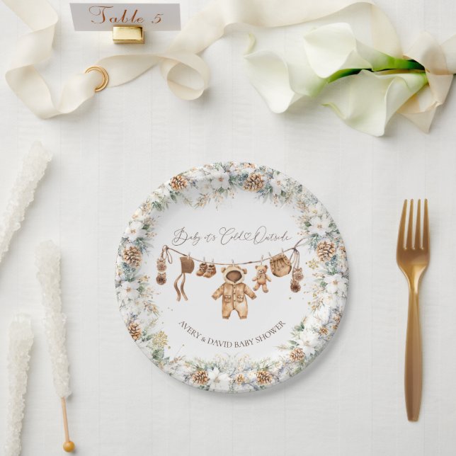Bear ClothestLine Cold Outside Baby Shower Paper Plates (Wedding)