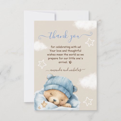 Bear clouds baby boy blue shower  thank you card